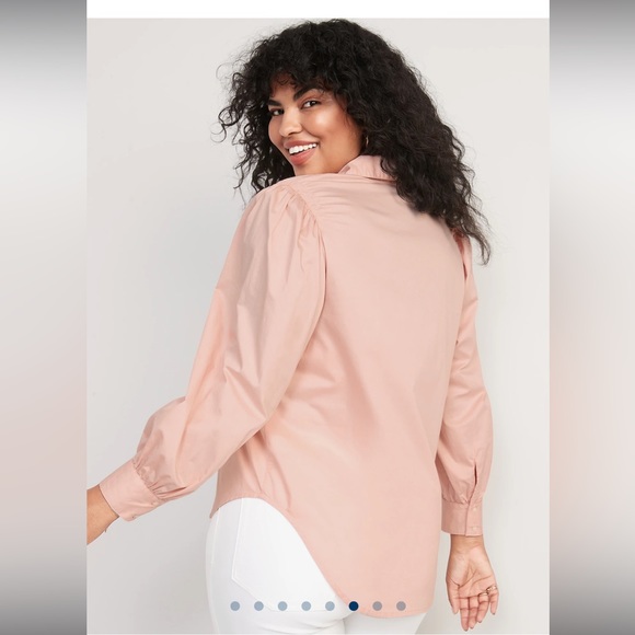 OLD NAVY Salmon Pink Long-Sleeve Smocked Cotton Poplin Button Down Blouse Shirt - Picture 5 of 13